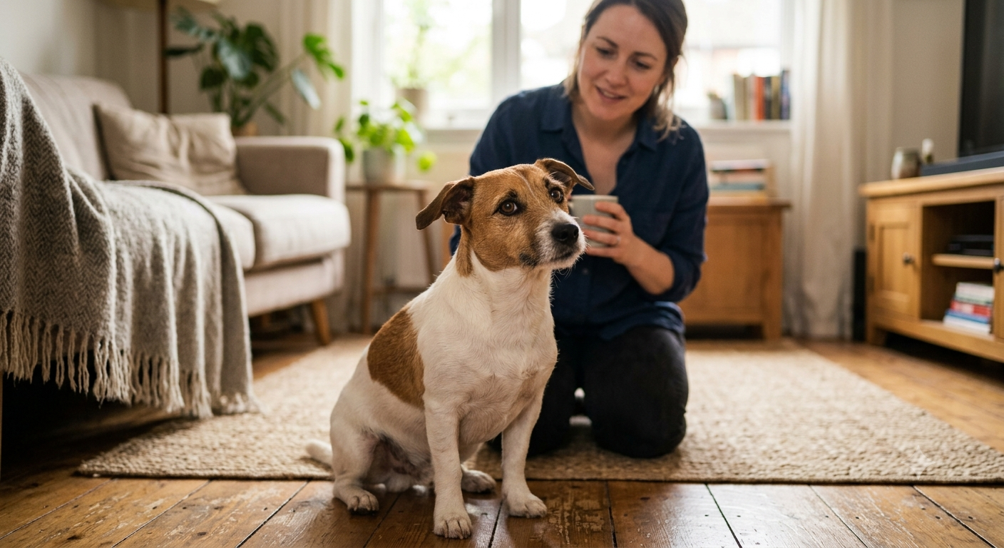 Dog showing warning signs before having an indoor potty accident